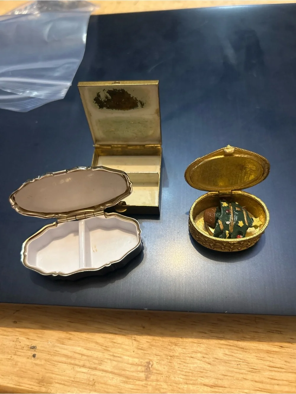 3 Vintage-Inspired Gold Tone Enamel Pill Boxes- Floral & Scenic Designs